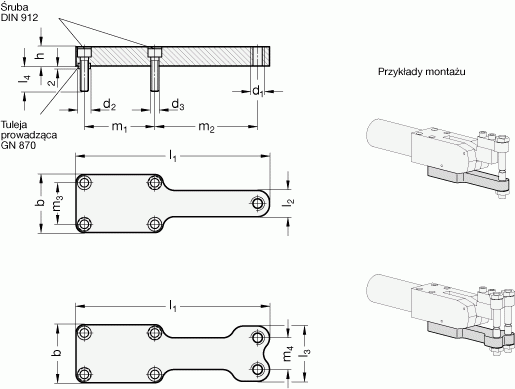 Uchwyty GN 869.1 do śrub dociskowych - rysunek techniczny