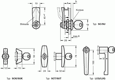 Zamki z kluczem GN 115-SC - rysunek techniczny