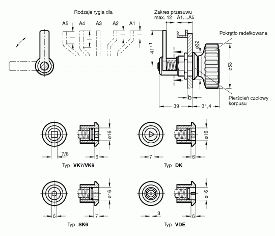 Zamki z funkcją domykania GN 116.1 - rysunek techniczny