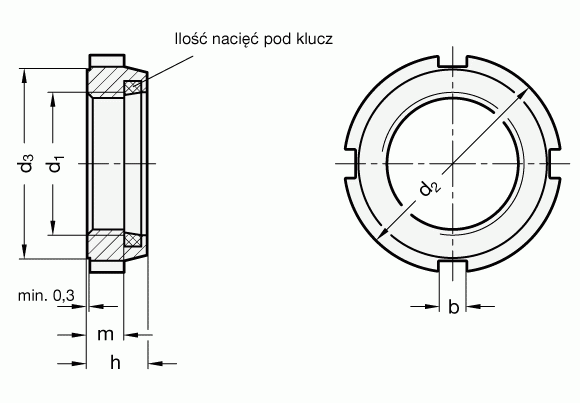 Nakrętki rowkowe GN 1804.1 - rysunek techniczny