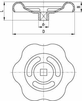 Koła ręczne wieloramienne tłoczone GN 227 - rysunek techniczny