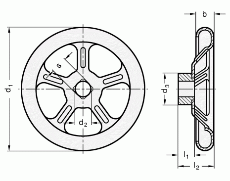 Koła ręczne wieloramienne tłoczone GN 227.1 - rysunek techniczny