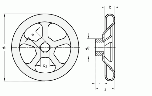 Koło ręczne wieloramienne tłoczone GN 227.4-200-V14-A - rysunek techniczny