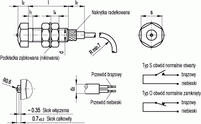 Śruby zderzakowe z wyłącznikiem GN 251.2 - rysunek techniczny
