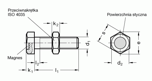 Śruby zderzakowe z magnesem GN 251.6 - rysunek techniczny