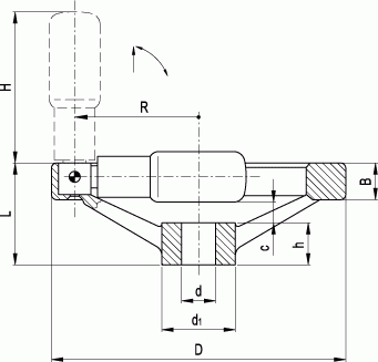 Koła ręczne dwuramienne z rękojeścią składaną GN 322.3 - rysunek techniczny