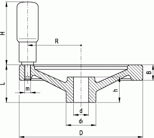 Koła ręczne pełne z rękojeścią na obrzeżu GN 323-R - rysunek techniczny