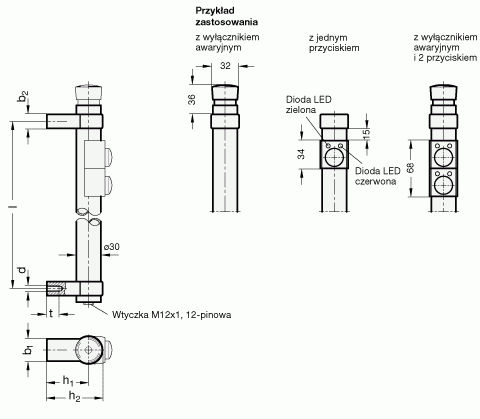 Uchwyty rurowe z przełącznikiem GN 331 - rysunek techniczny