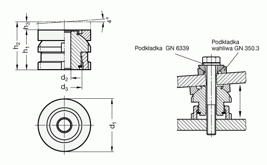 Moduły pozycjonujące GN 350.2-NI - rysunek techniczny