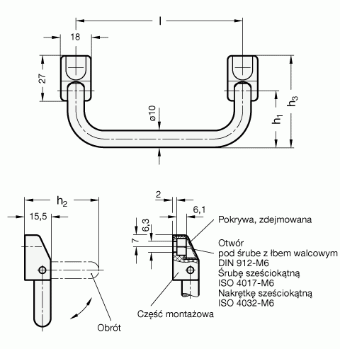 Uchwyty składane GN 425.5-NI - rysunek techniczny