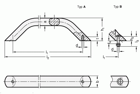 Uchwyt GN 428-AL-28-250-A-SW - rysunek techniczny