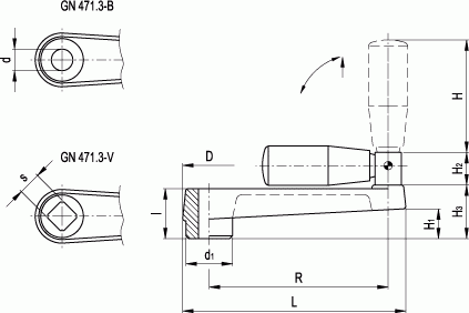 Korby z rękojeścią składaną GN 471.3 - rysunek techniczny