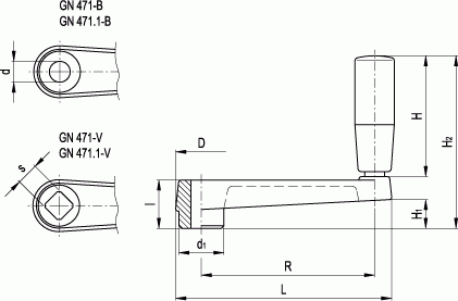 Korby z rękojeścią obrotową GN 471 GN 471.1 - rysunek techniczny