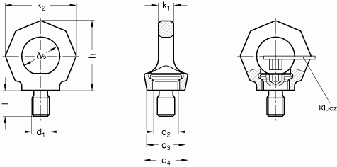 Śruby z uchem (obrotowe) GN 581 - rysunek techniczny
