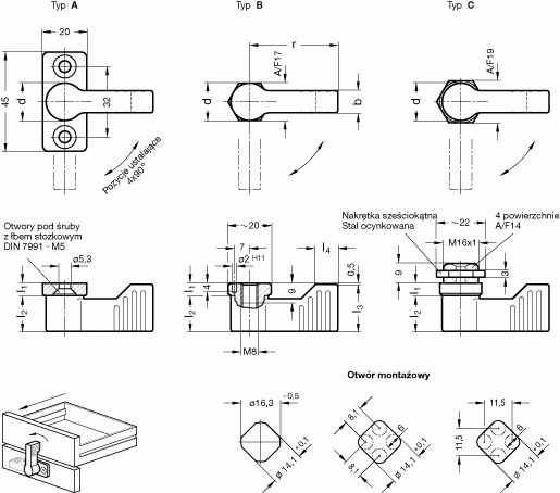 Dźwignie blokujące GN 702 - rysunek techniczny