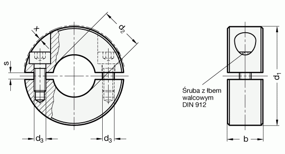 Pierścienie osadcze dwuczęściowe GN 707.2-NI - rysunek techniczny