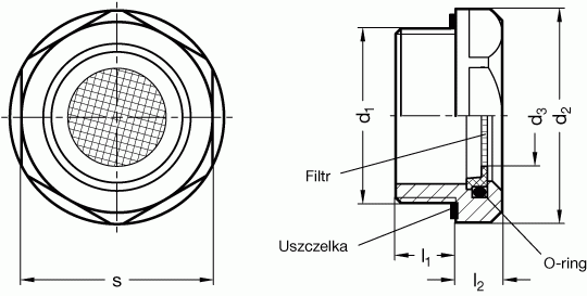 Korki oddechowe z sitem GN 7403 - rysunek techniczny