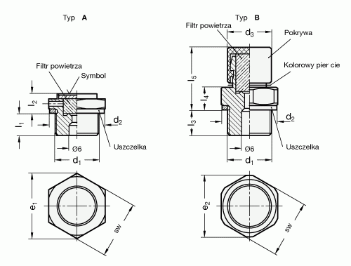 Korki oddechowe GN 884 - rysunek techniczny