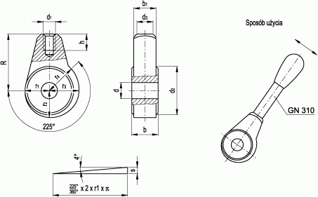 Piasty z mimośrodem GN 919 - rysunek techniczny