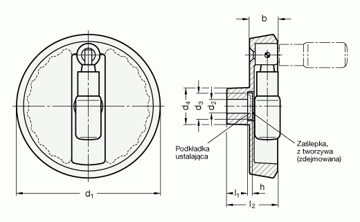 Koła ręczne pełne z rękojeścią obrotową składaną GN 923.3 - rysunek techniczny