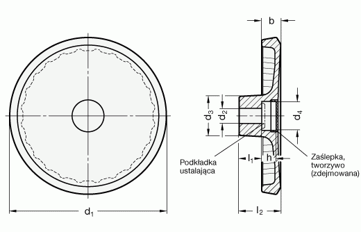 Koło ręczne pełne GN 923-125-K14-A-RAL 9005 czarne - rysunek techniczny