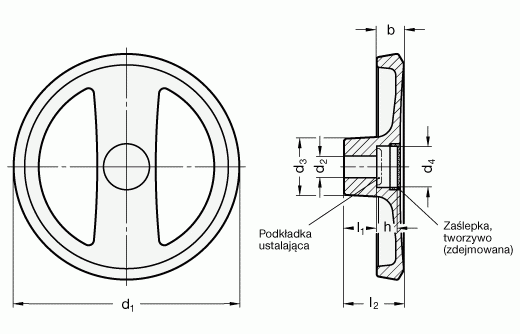 Koła ręczne dwuramienne GN 924-A - rysunek techniczny