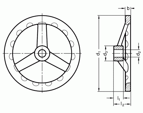 Koła ręczne wieloramienne GN 949-A - rysunek techniczny
