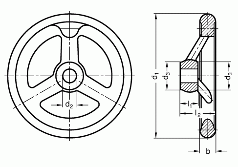 Koła ręczne wieloramienne GN 950.6-A - rysunek techniczny
