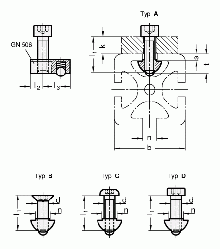 Zestawy montażowe do systemów profili 30 / 40 GN 965 - rysunek techniczny