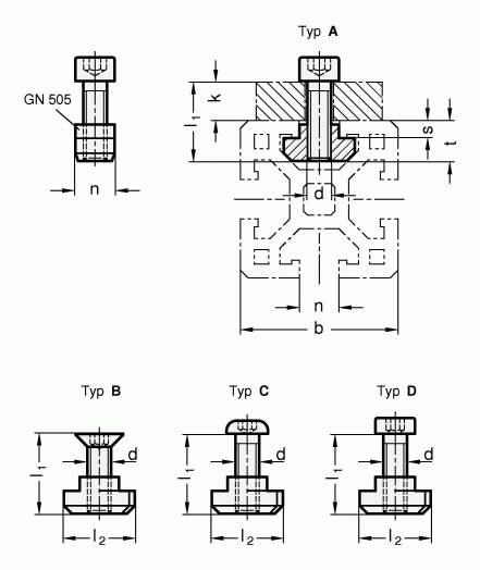 Zestawy montażowe do systemów profili 30 / 40 / 45 GN 968 - rysunek techniczny