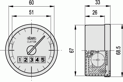 Cyfrowo-analogowe wskaźniki obrotów z napędem grawitacyjnym GW12 - rysunek techniczny