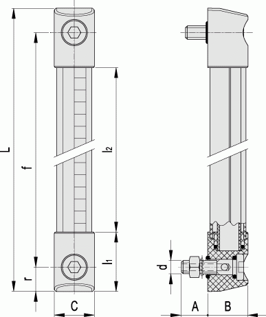 Kolumnowe wskaźniki poziomu do roztworów glikolu (patent Elesa) HCK-GL - rysunek techniczny