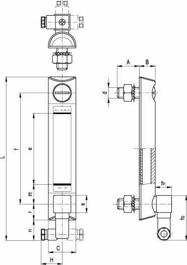Kolumnowe wskaźniki poziomu z czujnikiem temperatury Maks. HCX-ST - rysunek techniczny