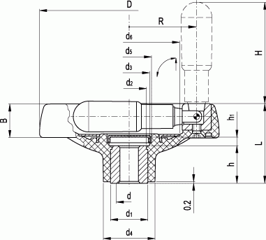 Koła ręczne pełne z rękojeścią składaną VDT+IR - rysunek techniczny