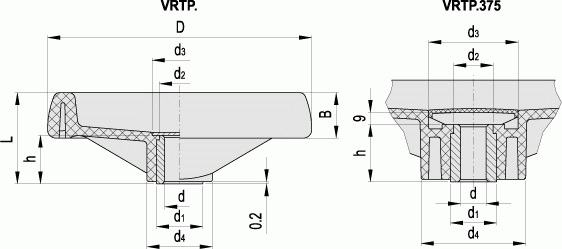 Koła ręczne dwuramienne VRTP - rysunek techniczny