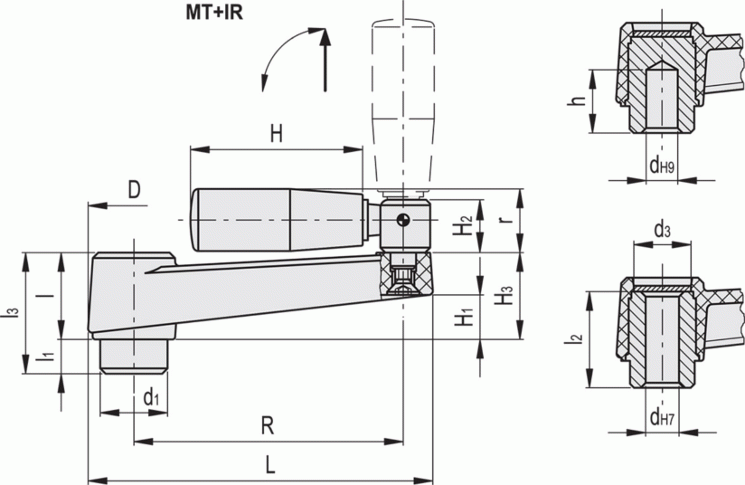 Korba z rękojeścią składaną MT+IR - rysunek techniczny
