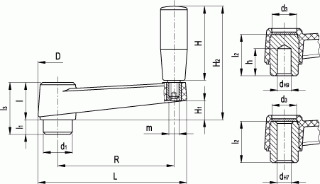 Korby z rękojeścią obrotową MT - rysunek techniczny