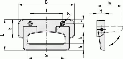 Uchwyty z chowaną rączką i sprężyną powrotną MPE - rysunek techniczny