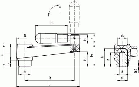 Korby z rękojeścią składaną MT-AT+IR - rysunek techniczny