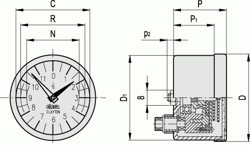 Analogowe wskaźniki obrotów z napędem przymusowym PA01 PA02 PA05 - rysunek techniczny