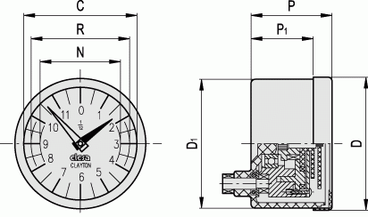 Analogowe wskaźniki obrotów z napędem przymusowym PA11 PA12 - rysunek techniczny
