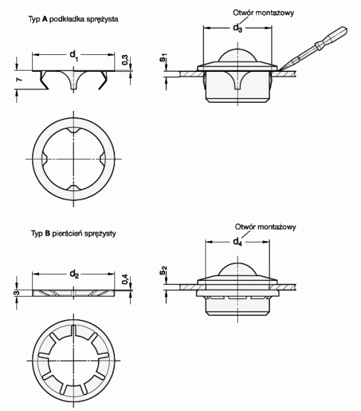 Pierścienie montażowe GN 509.3 - rysunek techniczny