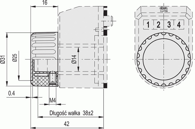 Pokrętła do wskaźników DD51 i DE51 MD51 - rysunek techniczny