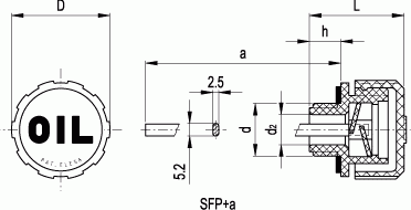 Korki odpowietrzające z bagnetem i osłoną przeciw bryzgową SFP+a - rysunek techniczny