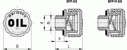 Korki odpowietrzające z osłoną przeciwbryzgową SFP-EX - rysunek techniczny