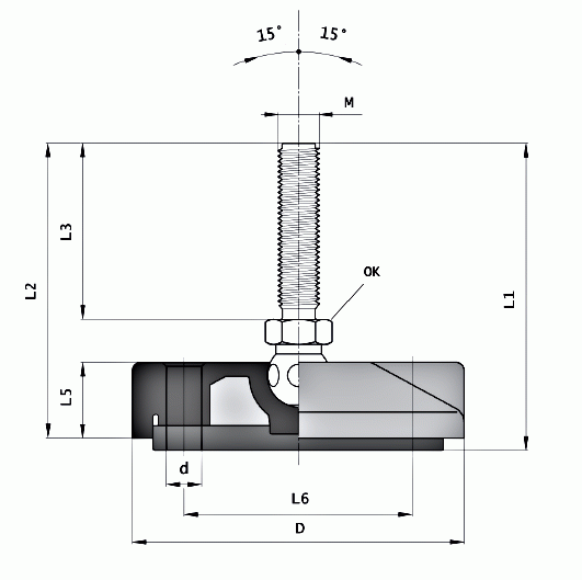 Stopy wahliwe fi 80 mm z kotwieniem - rysunek techniczny