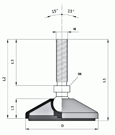 Stopy wahliwe fi 100 mm - rysunek techniczny