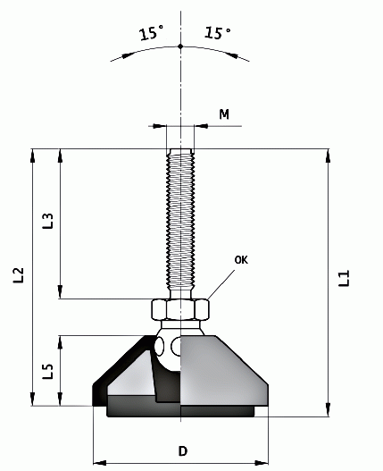 Stopy wahliwe fi 40 mm - rysunek techniczny