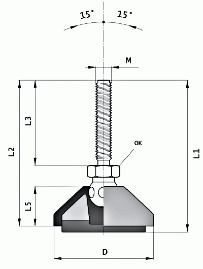 Stopy wahliwe fi 50 mm - rysunek techniczny