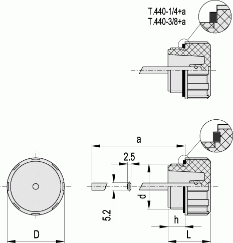 Korki z bagnetem T.440+a - rysunek techniczny